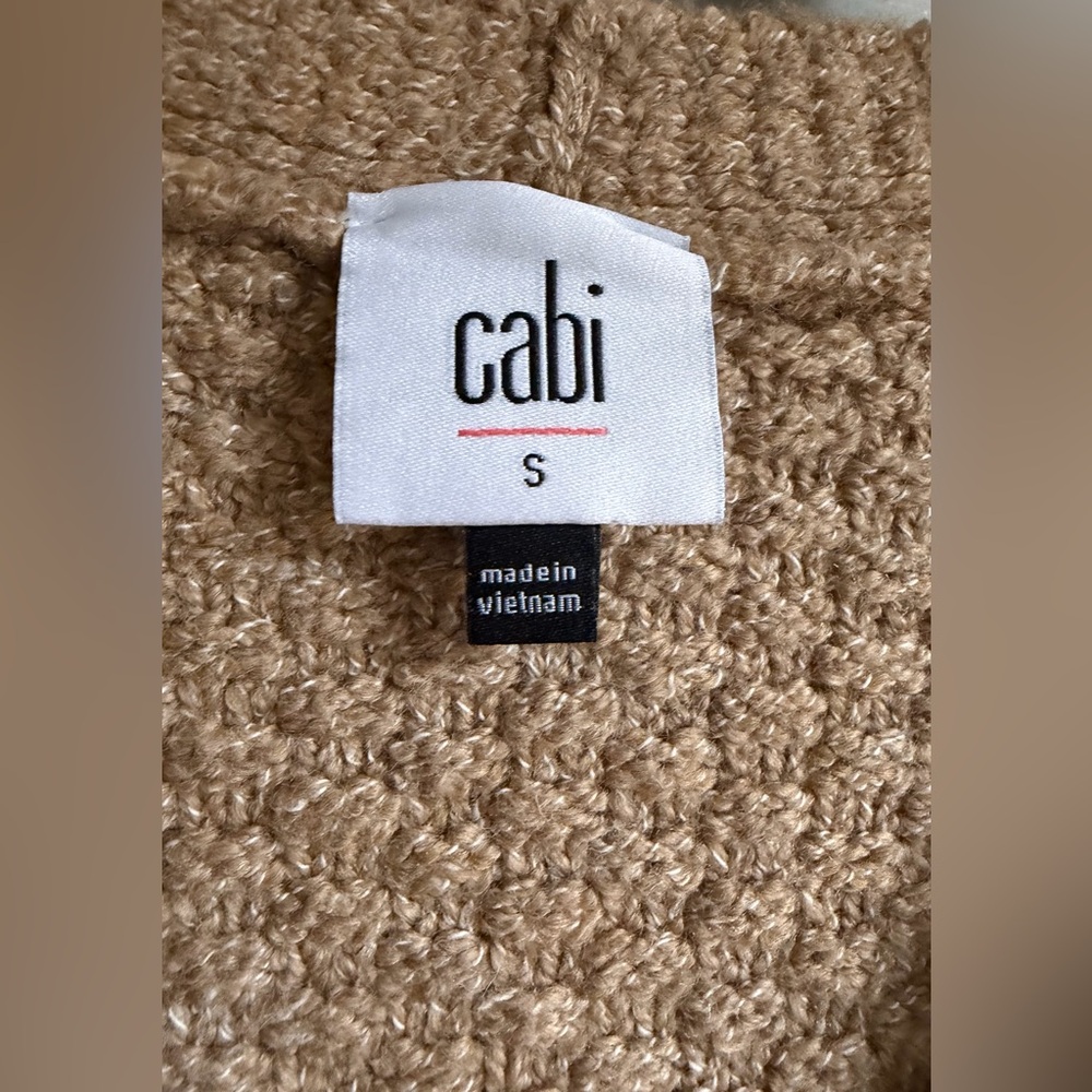 CAbi Chunky Cable Knit Grandpa Cardigan Sweater Beige Small Tan Women’s - Picture 2 of 10